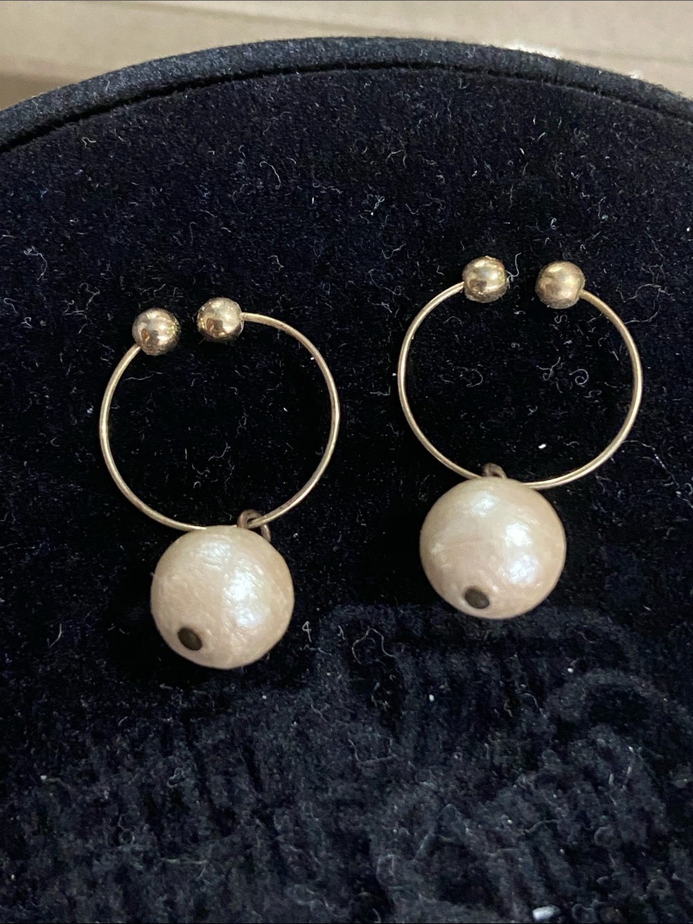 Gold Toned Hoop Earrings with Cream Pearl Accent